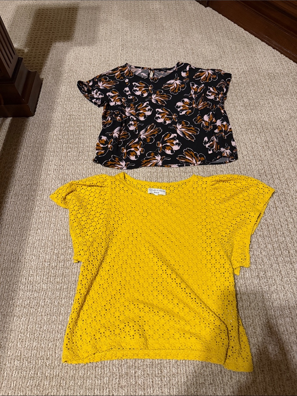 Women’s Maxwell lot of 2 blouses black brown floral top yellow flutter sleeve S